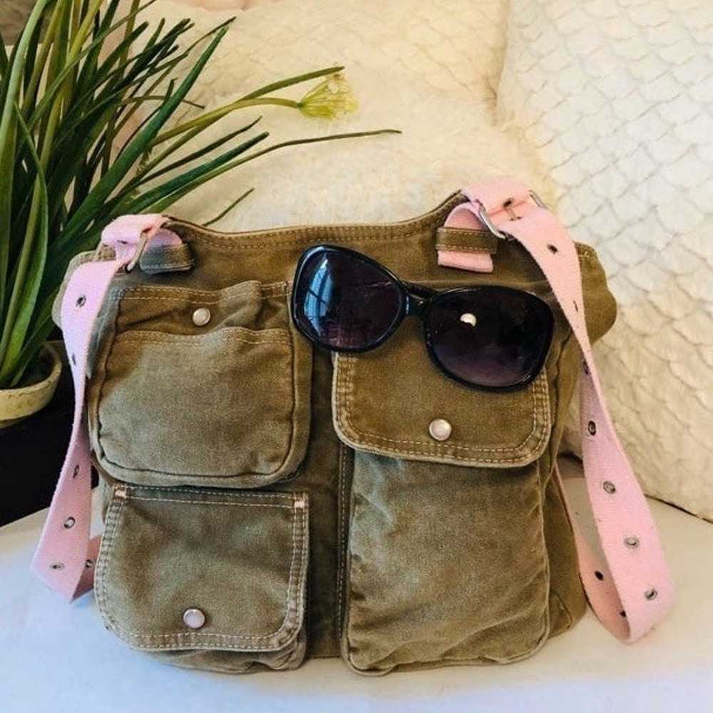 H&M Pink Brown Corduroy Tote Travel Shoulder Bag … - image 2
