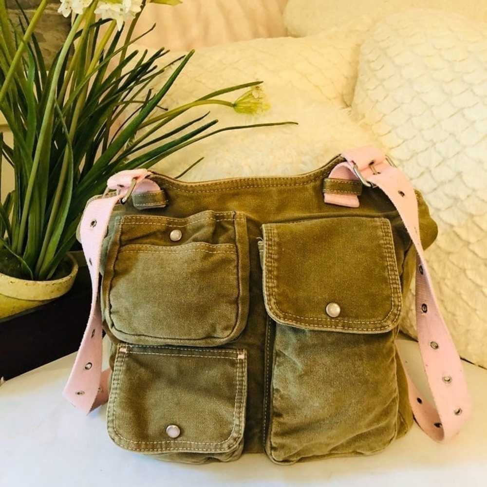 H&M Pink Brown Corduroy Tote Travel Shoulder Bag … - image 3