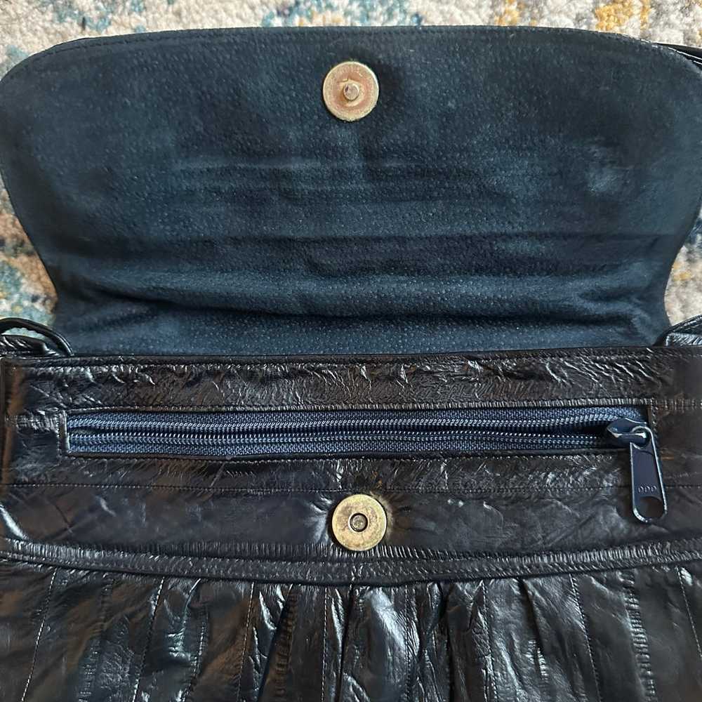 Vintage 80s Eel Skin Black Shoulder Bag Purse - image 6