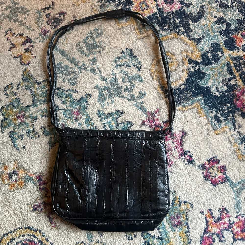 Vintage 80s Eel Skin Black Shoulder Bag Purse - image 7