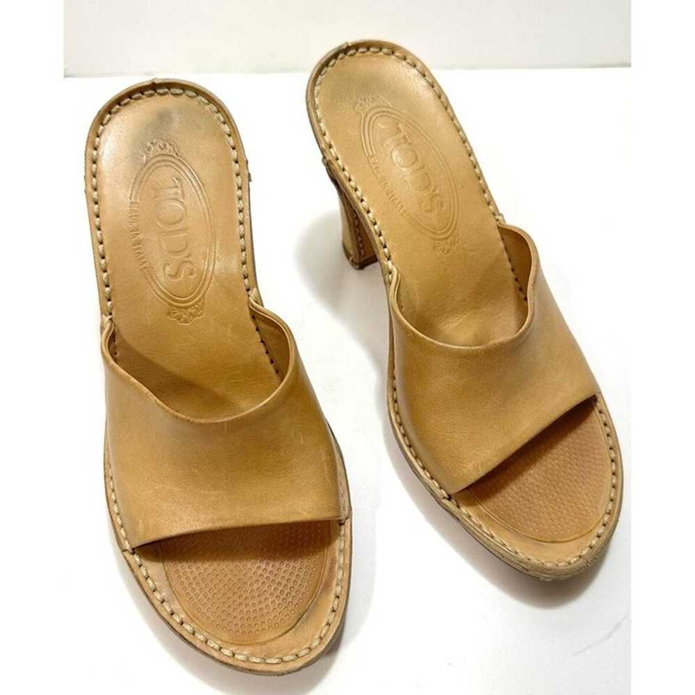 Tod's Vintage Leather Chunky Slip On Heel Pumps S… - image 2