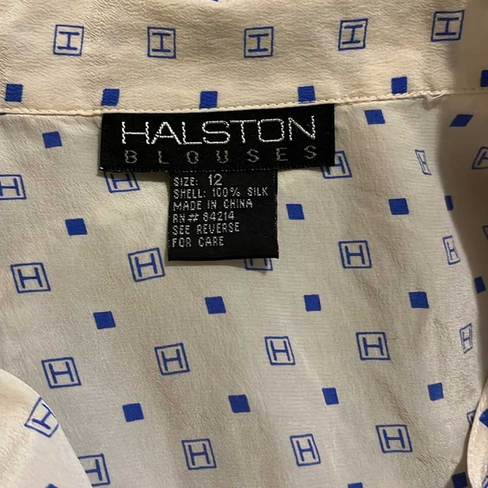 Vintage Halston Geometric Logo Soft Silk Button-U… - image 3