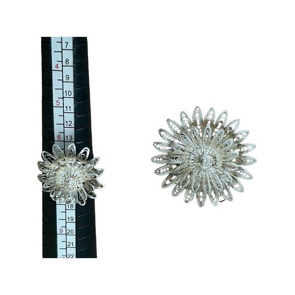 Vintage Silver Tone Flower Filigree Brooch Pin & … - image 2