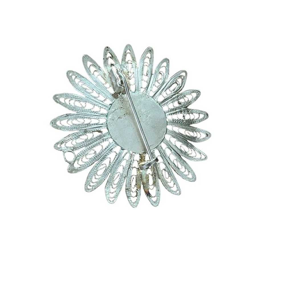 Vintage Silver Tone Flower Filigree Brooch Pin & … - image 3