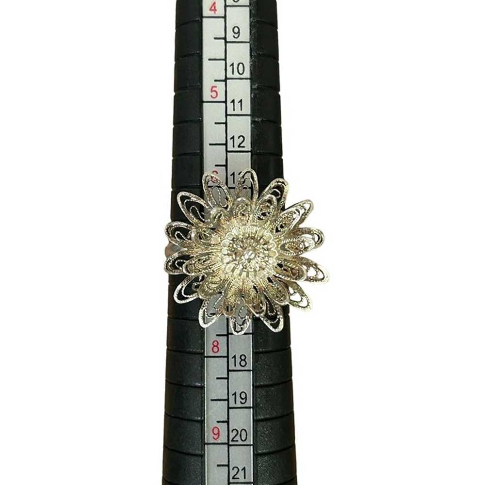 Vintage Silver Tone Flower Filigree Brooch Pin & … - image 4
