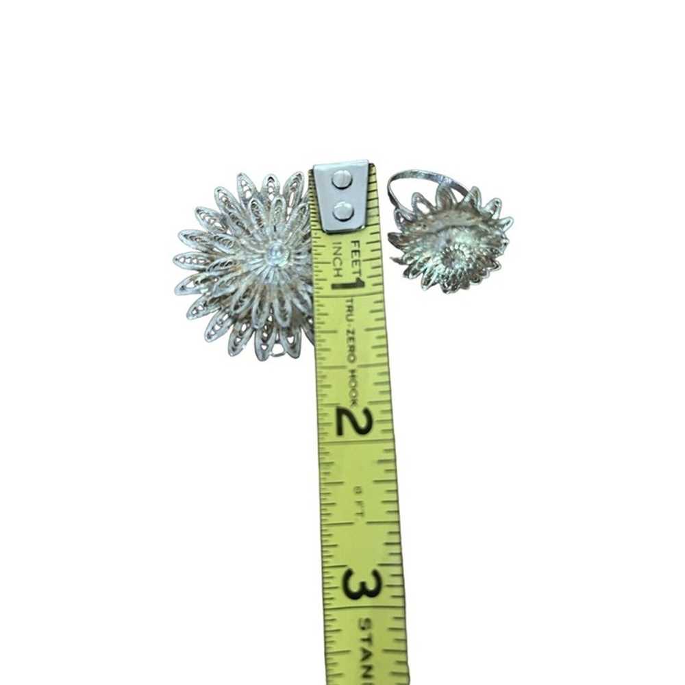 Vintage Silver Tone Flower Filigree Brooch Pin & … - image 6
