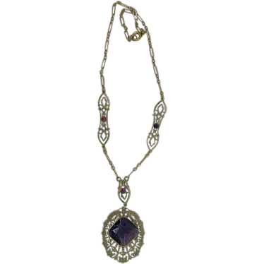 Outstanding Purple Vintage Filigree Necklace