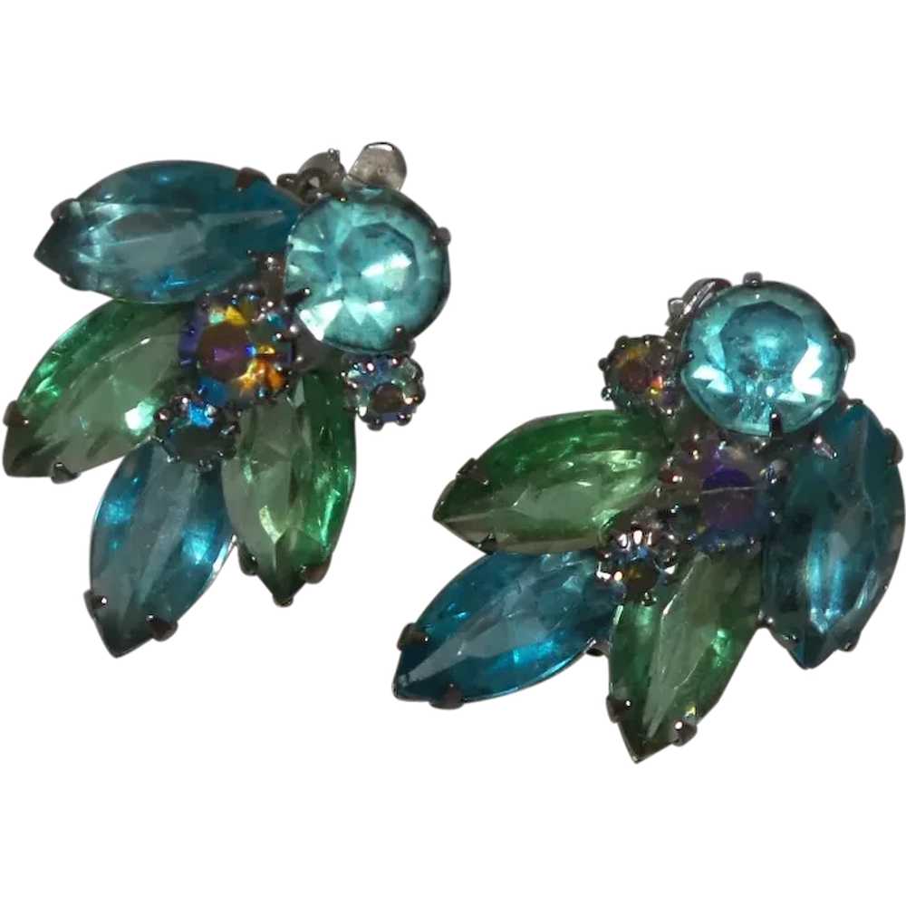 Juliana Blue Green Clip Earrings - image 1