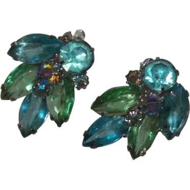 Juliana Blue Green Clip Earrings - image 1