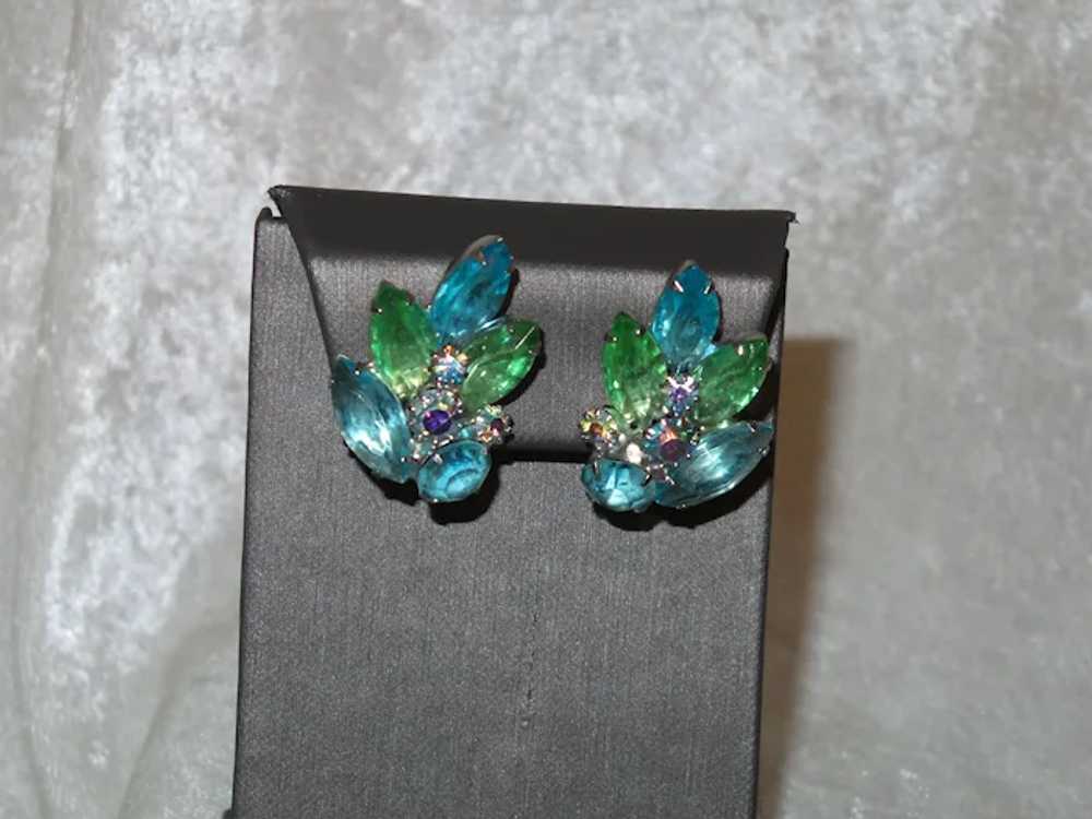 Juliana Blue Green Clip Earrings - image 7