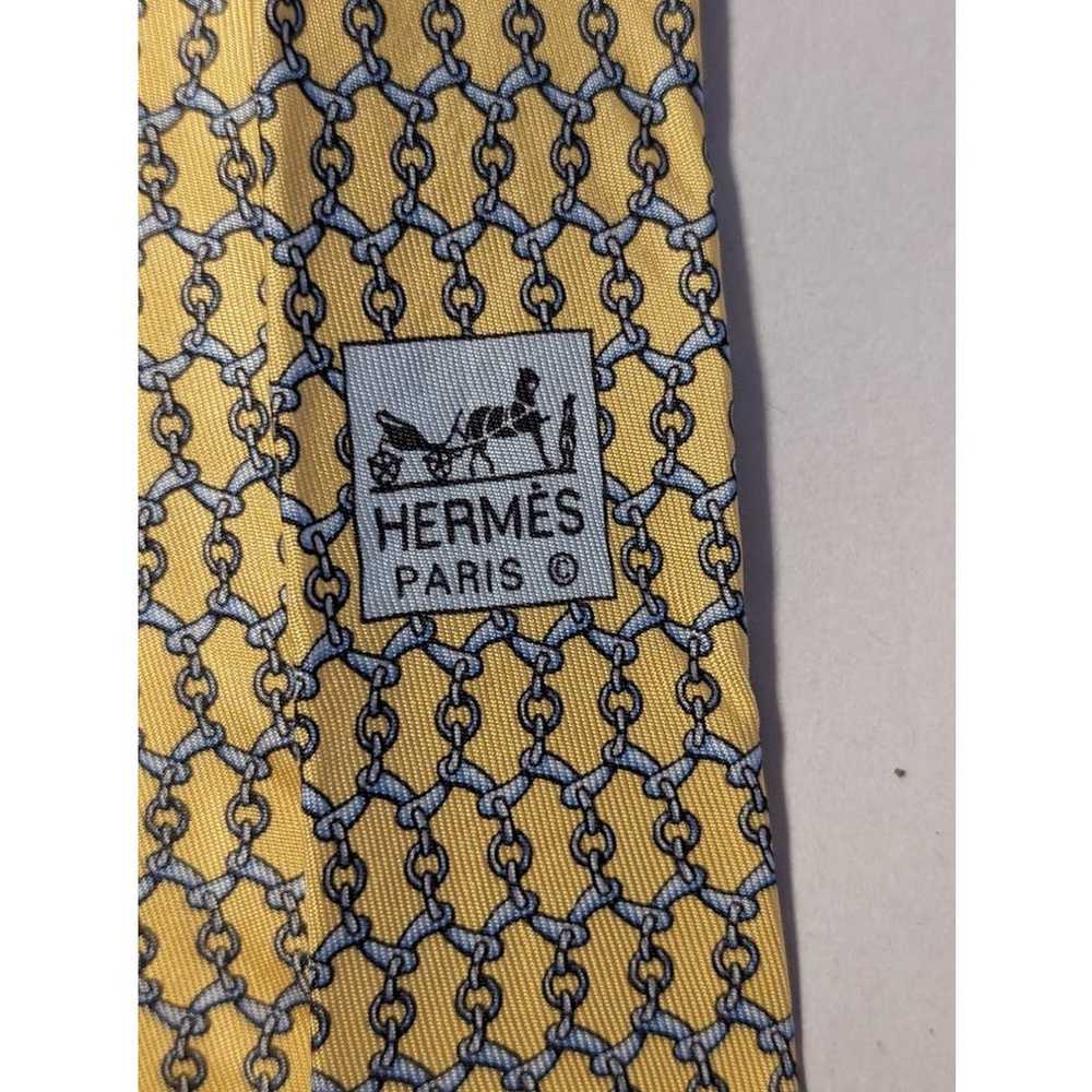 Hermes Paris Vintage 100% Silk Yellow Light Blue … - image 10