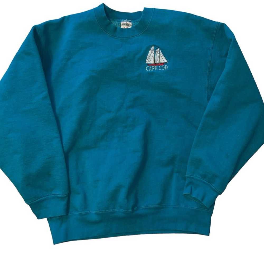 Vintage Cape Cod Sweatshirt Embroidered Sailboats… - image 1