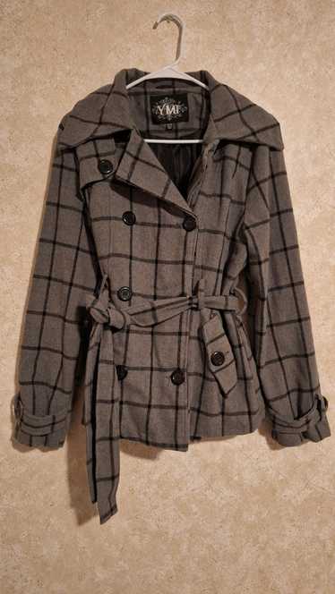 YMI YMI gray checkered pea coat with waistbelt