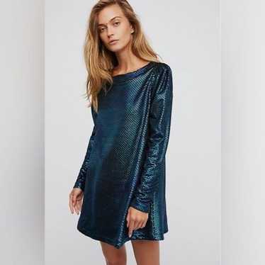 Free People Diamonds Are Forever Blue Metallic Dr… - image 1