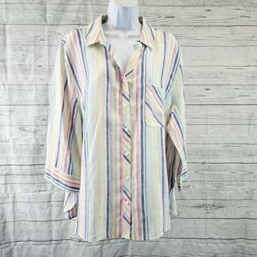 Vintage Chicos Womens No Iron Linen Button Front T