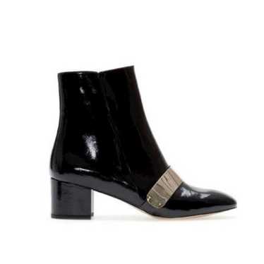 Zara Zara Black Patent Leather Side Zip Chunky Bl… - image 1