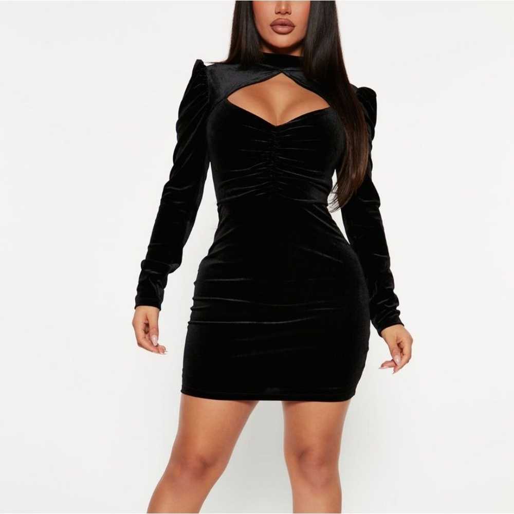 Zara Black Long Sleeve Velvet Mini Dress - image 1