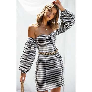Sabo Skirt Melita Gingham Off Shoulder Dress Blac… - image 1