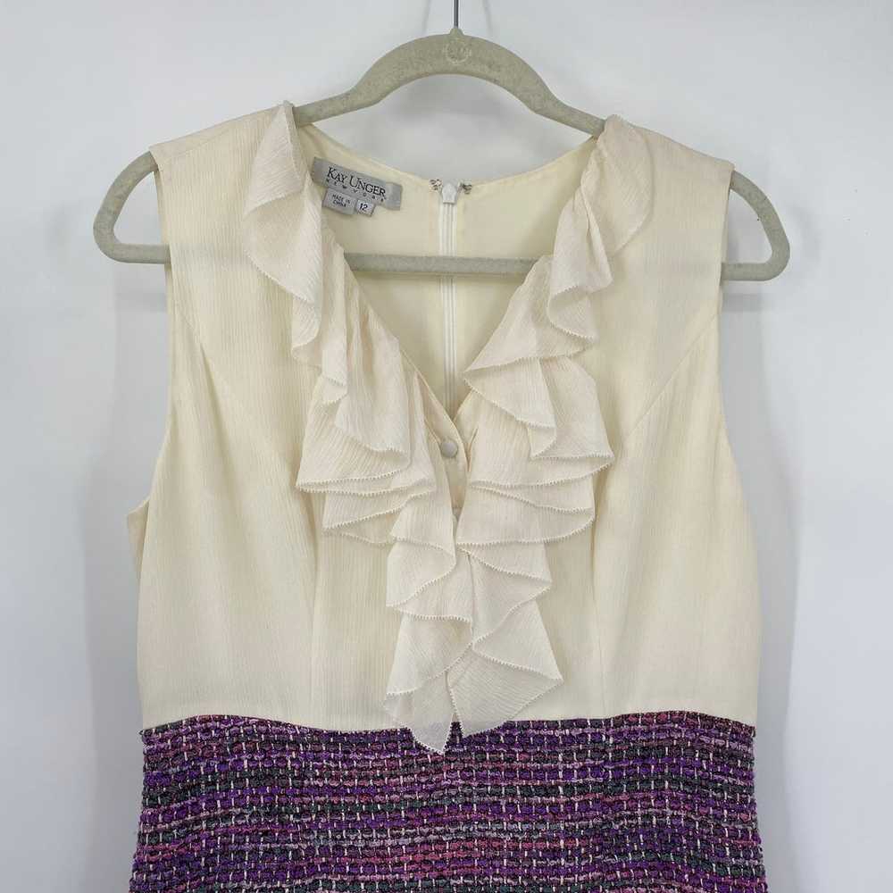 Kay Unger Sheath Dress Silk Bodice Ruffled V Neck… - image 3