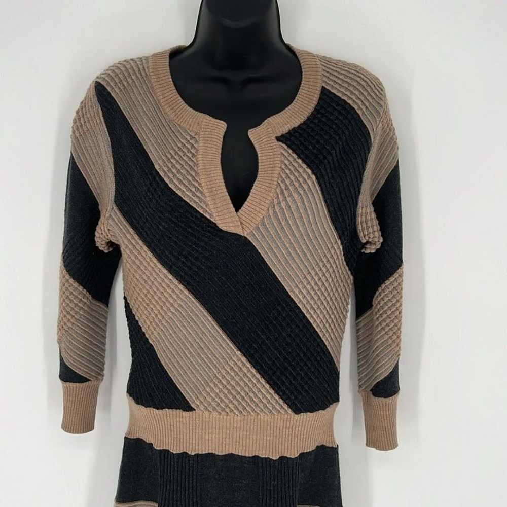 TRINA TURK Designer Brown Grey Wool Long Sleeve S… - image 2