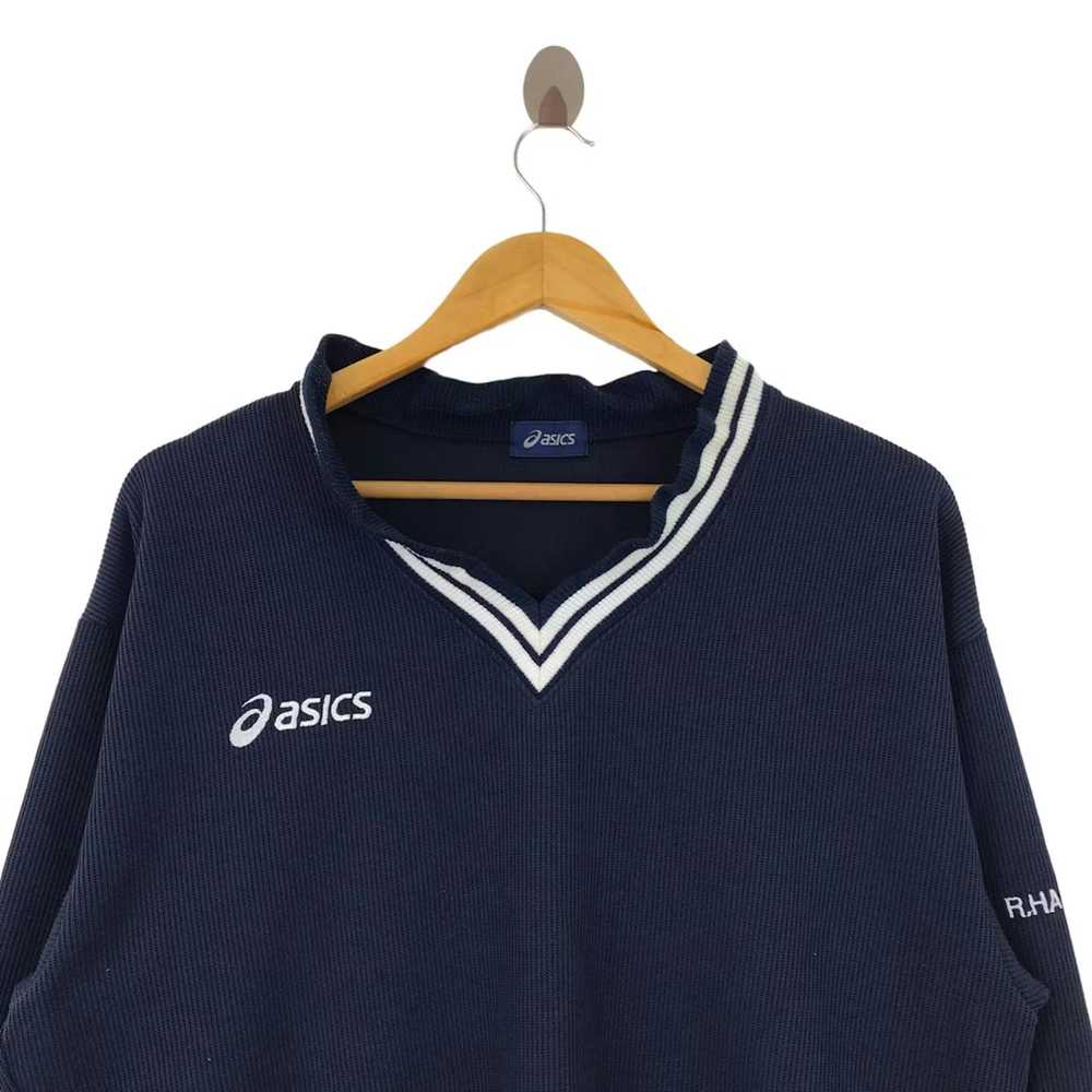 Asics Vtg ASICS JAPAN V Neck Minimalist Blue Swea… - image 2