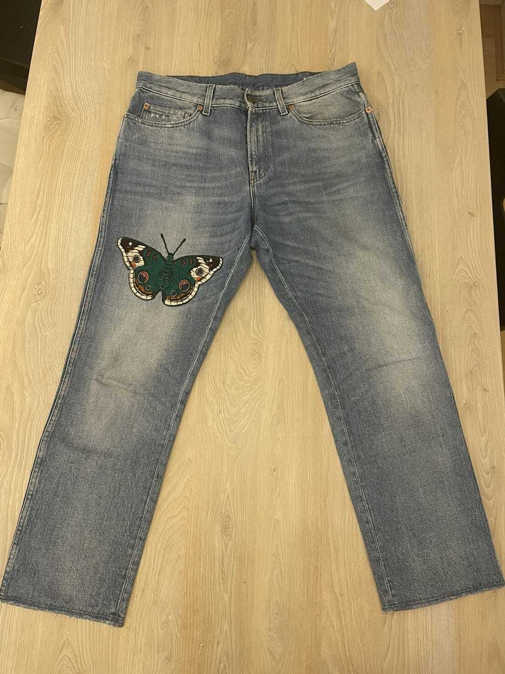 Gucci Butterfly Embroidered Jeans - image 1