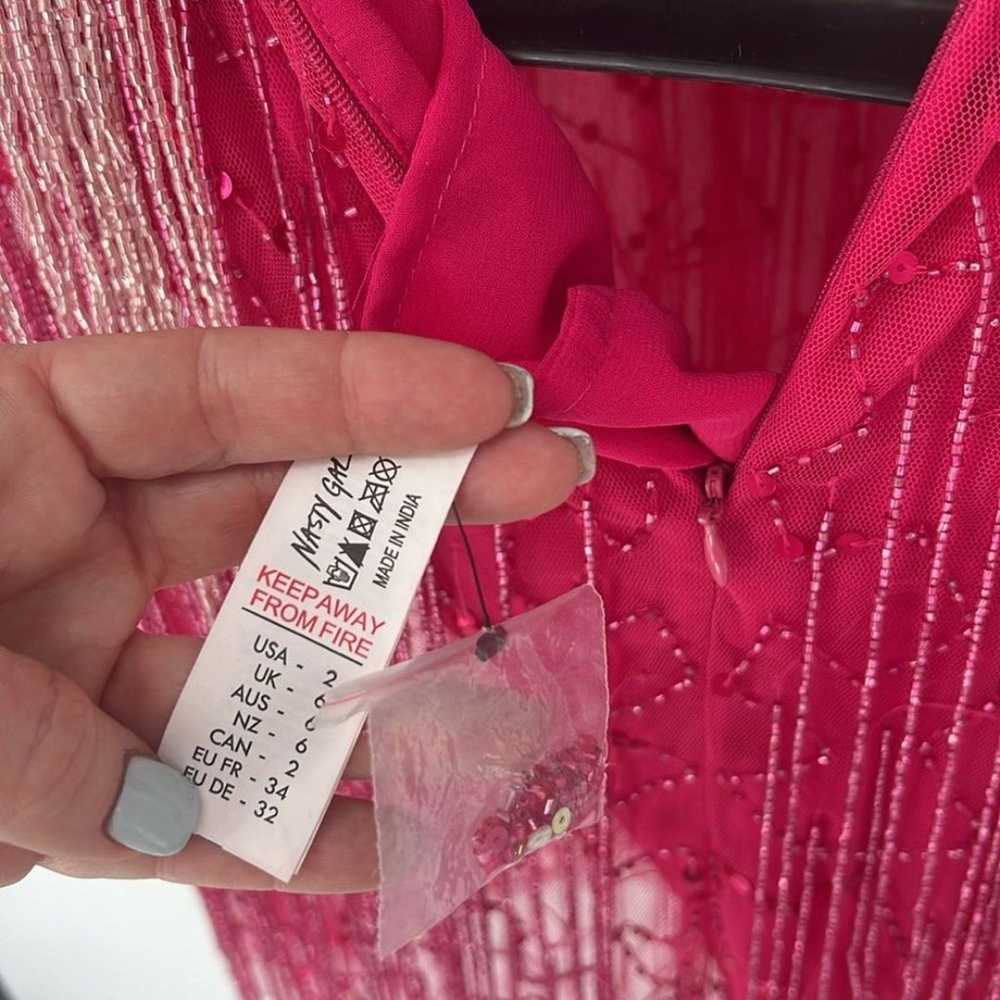 NASTY GAL Pink Beaded Short Sleeve Mini Dress Lin… - image 11