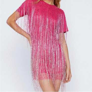 NASTY GAL Pink Beaded Short Sleeve Mini Dress Lin… - image 1