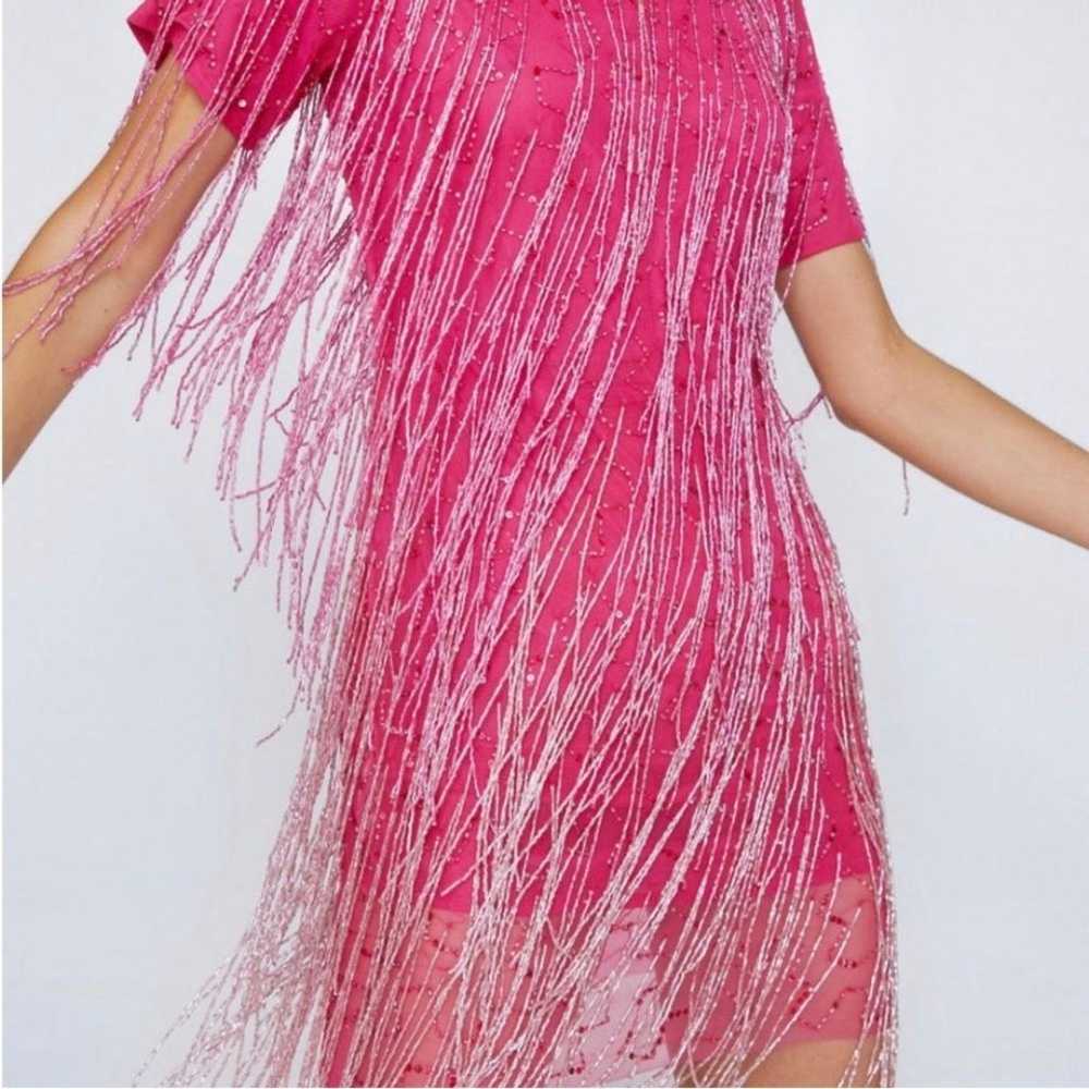 NASTY GAL Pink Beaded Short Sleeve Mini Dress Lin… - image 2