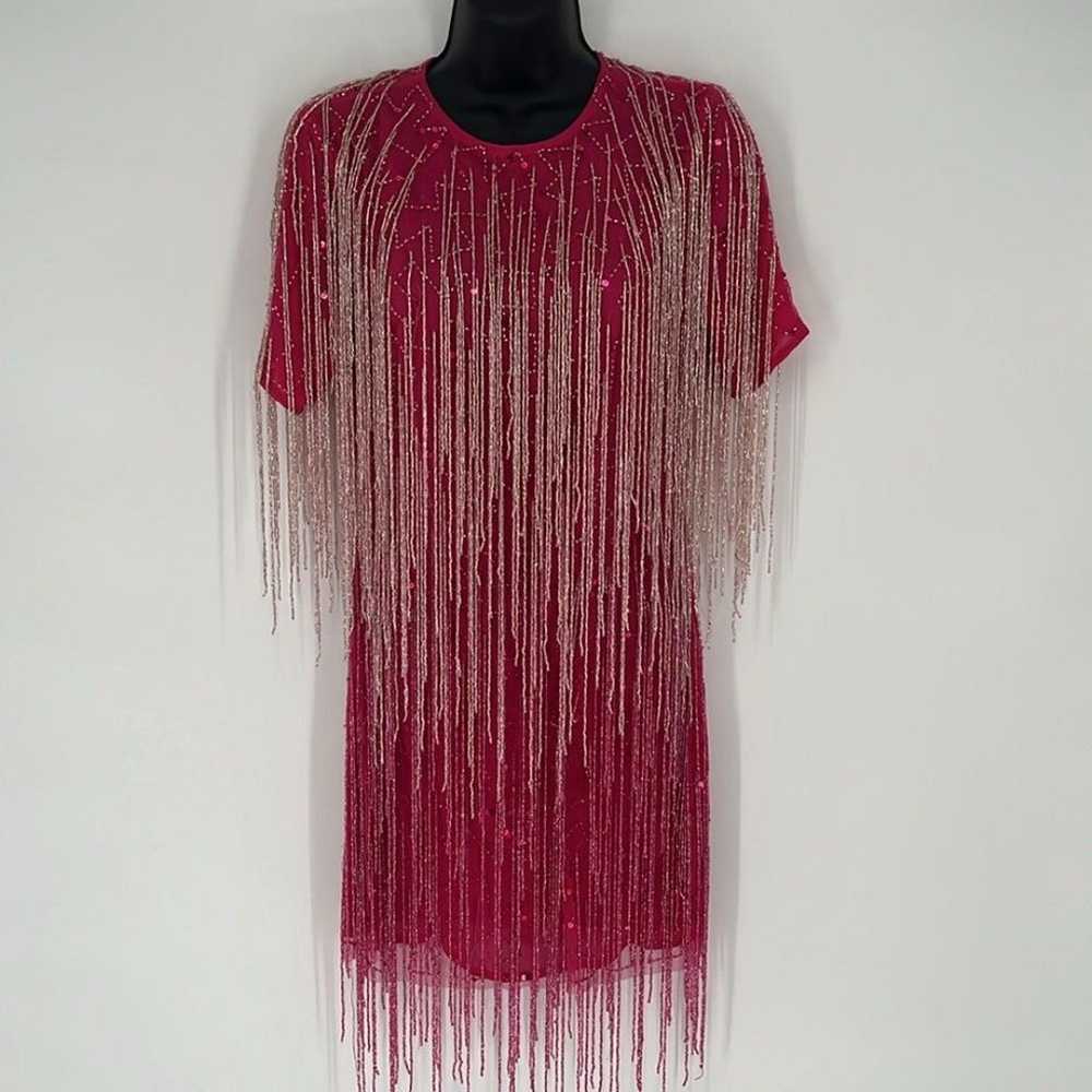 NASTY GAL Pink Beaded Short Sleeve Mini Dress Lin… - image 5