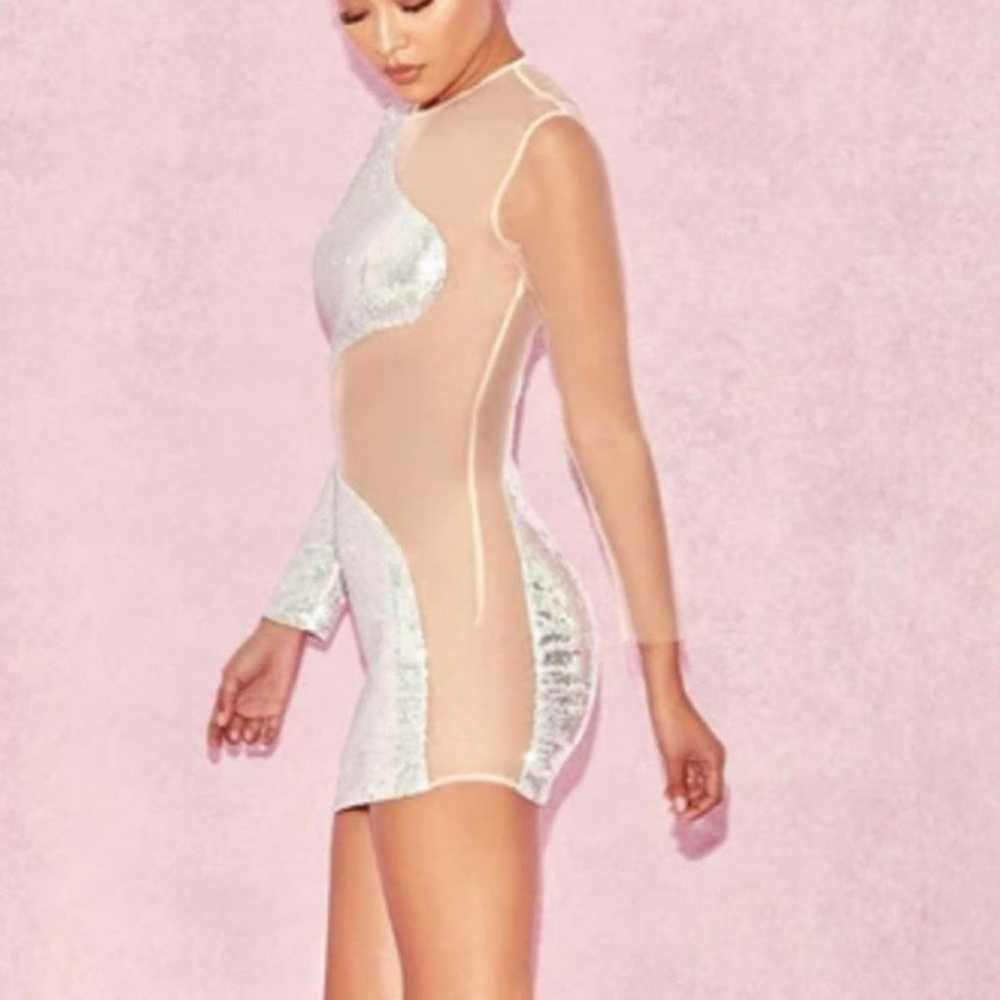 House of CB Zia Silver sequin and nude mesh illus… - image 1