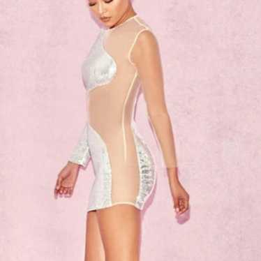 House of CB Zia Silver sequin and nude mesh illus… - image 1