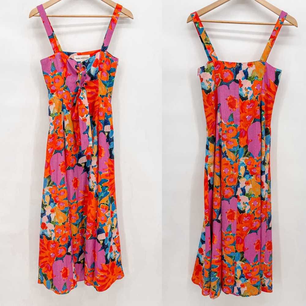 Mara Hoffman Dress Floral Mei Maxi Lace up Linen … - image 3