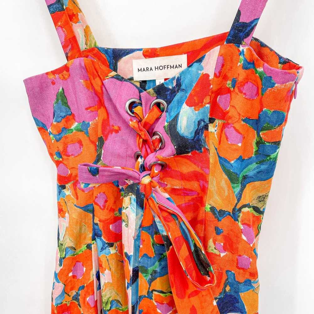 Mara Hoffman Dress Floral Mei Maxi Lace up Linen … - image 5