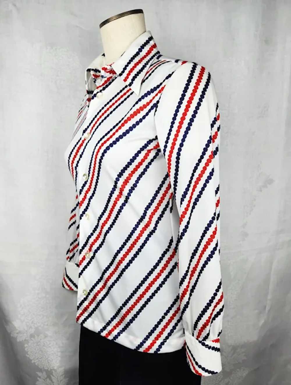 Vintage 1970s Givenchy Paris Blouse/Shirt Red/Whi… - image 4