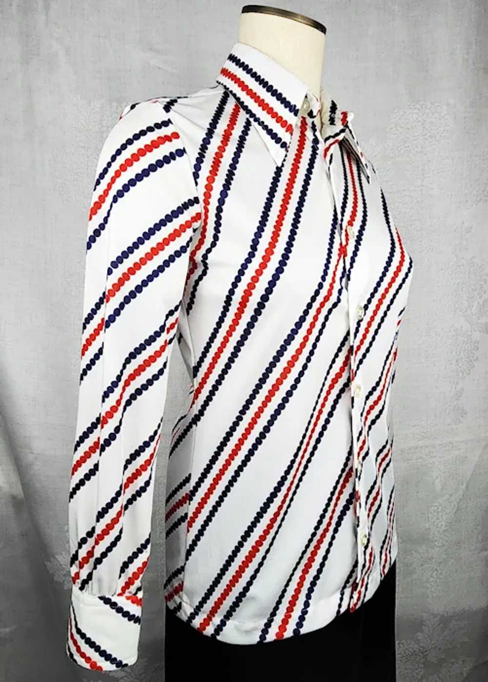 Vintage 1970s Givenchy Paris Blouse/Shirt Red/Whi… - image 6