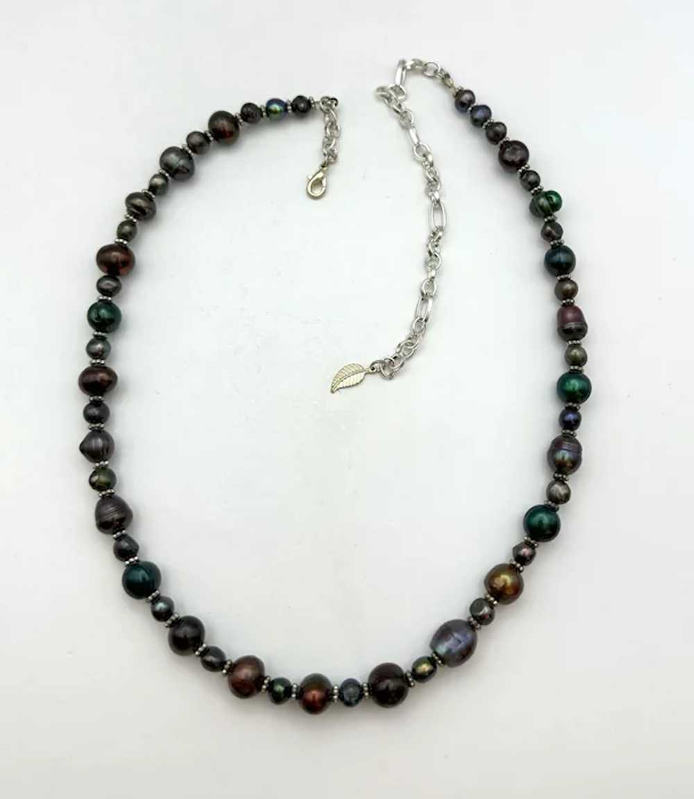 Pretty Dark Blue, Brown and Green Faux Pearls Nec… - image 10