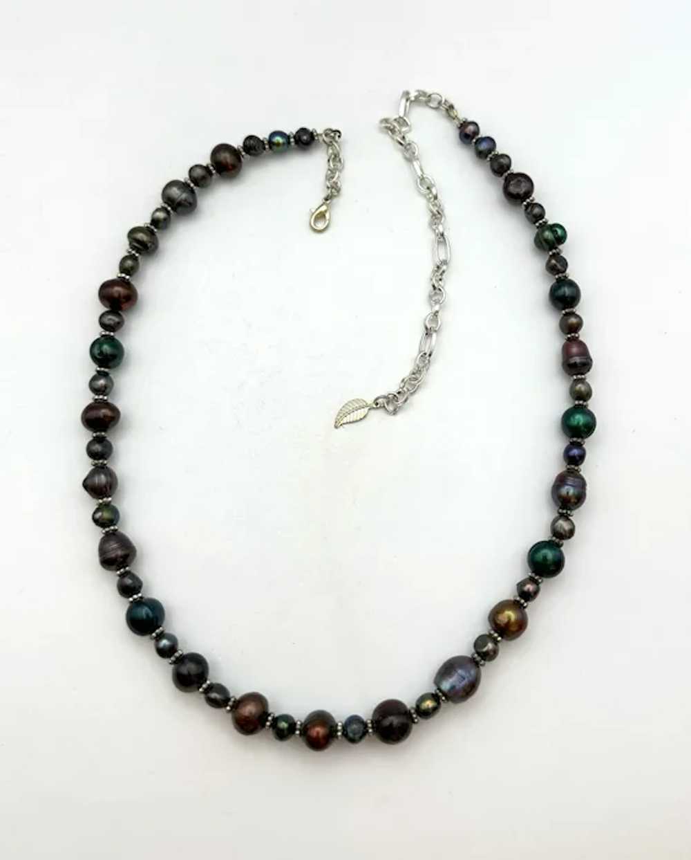 Pretty Dark Blue, Brown and Green Faux Pearls Nec… - image 11