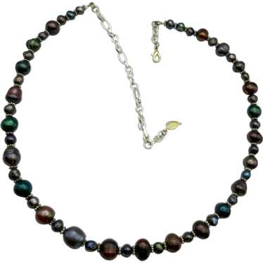 Pretty Dark Blue, Brown and Green Faux Pearls Nec… - image 1