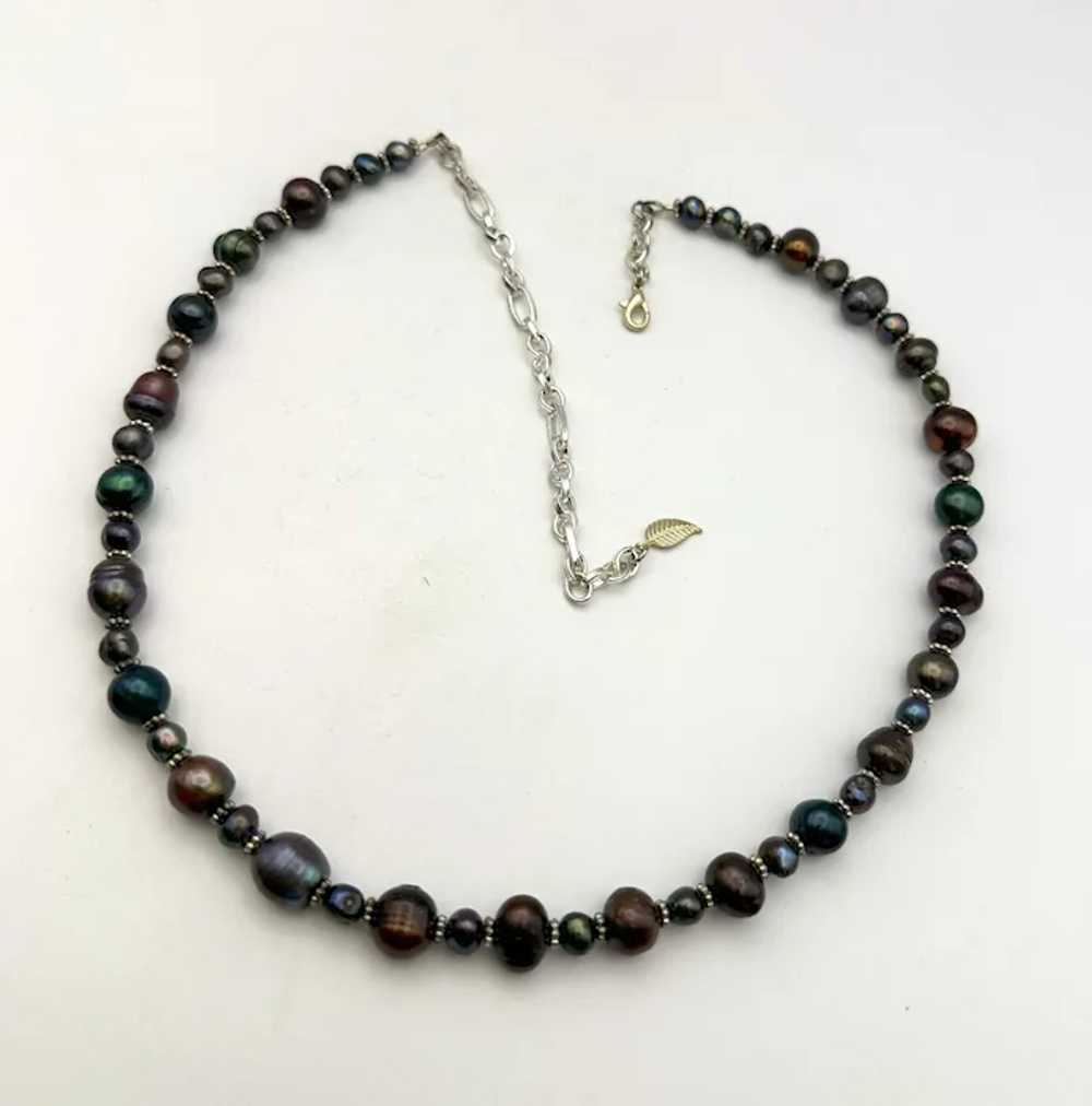 Pretty Dark Blue, Brown and Green Faux Pearls Nec… - image 3