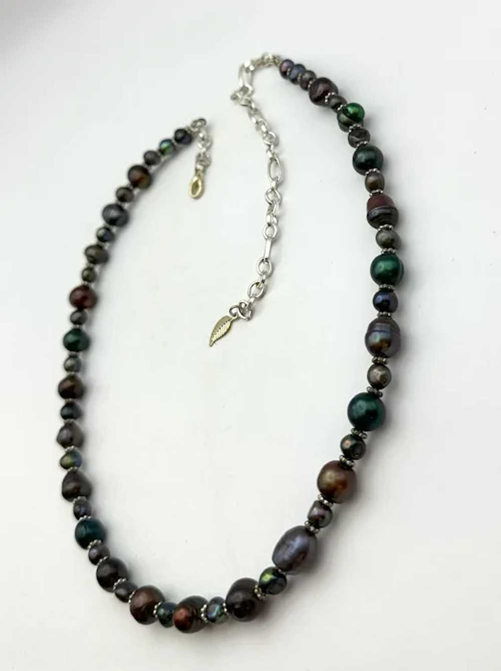 Pretty Dark Blue, Brown and Green Faux Pearls Nec… - image 6