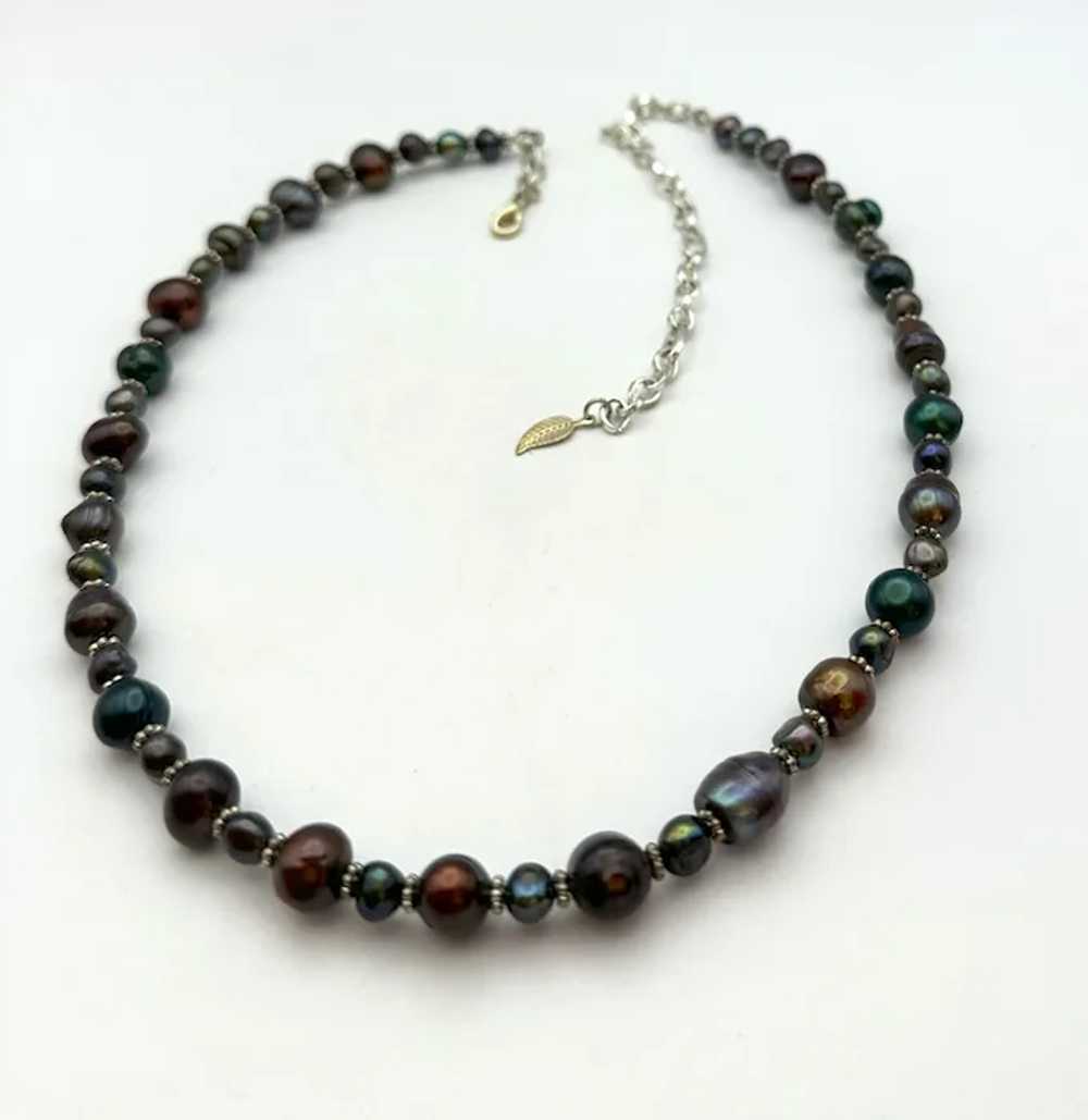 Pretty Dark Blue, Brown and Green Faux Pearls Nec… - image 7