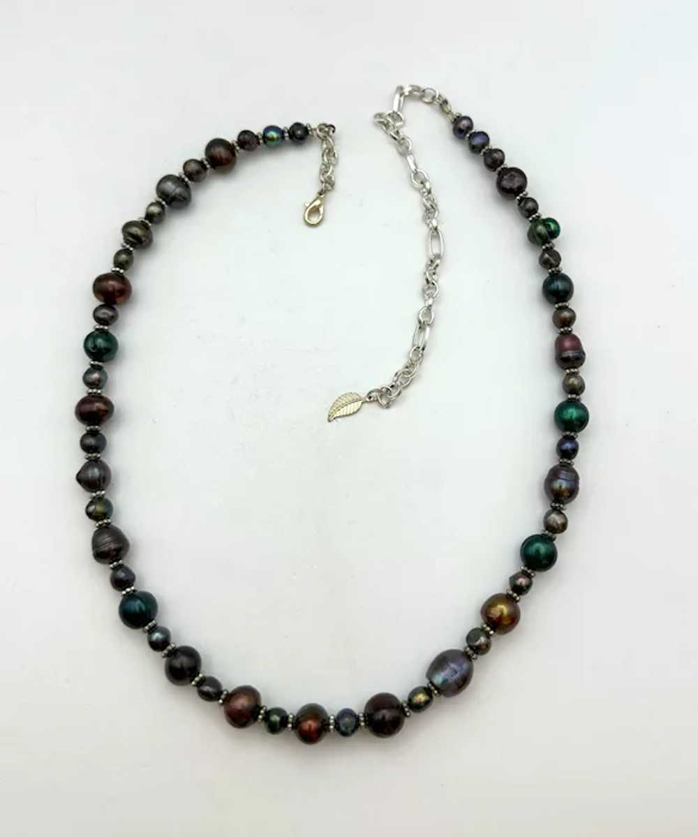 Pretty Dark Blue, Brown and Green Faux Pearls Nec… - image 9