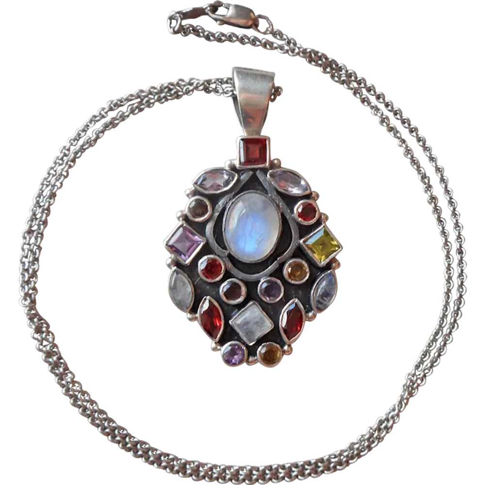 Sterling Silver Moonstone and Colored Gem Stones … - image 1