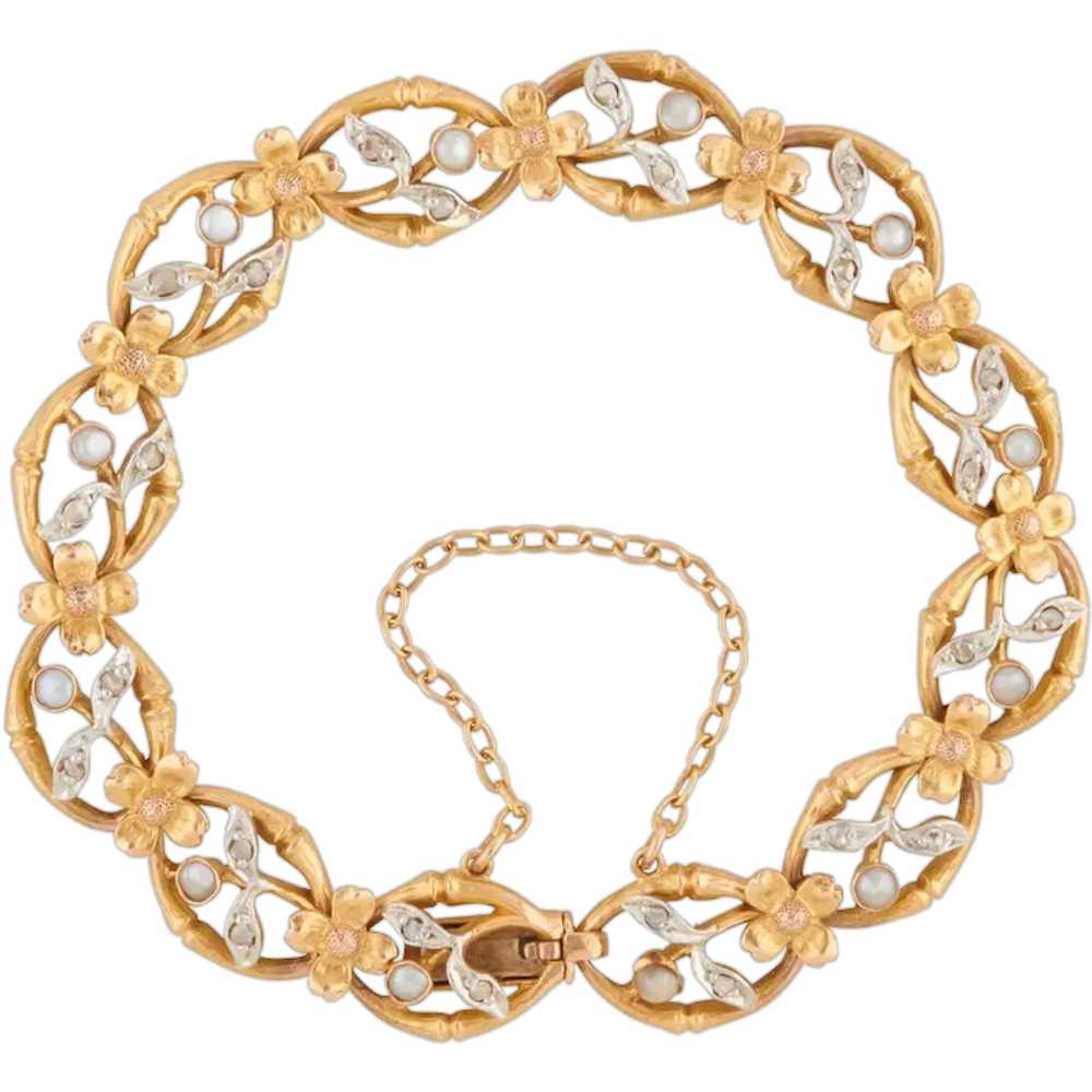 Antique Art Nouveau 18ct Gold Pearl & Diamond Mis… - image 1
