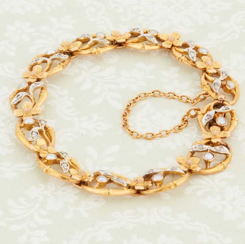 Antique Art Nouveau 18ct Gold Pearl & Diamond Mis… - image 3