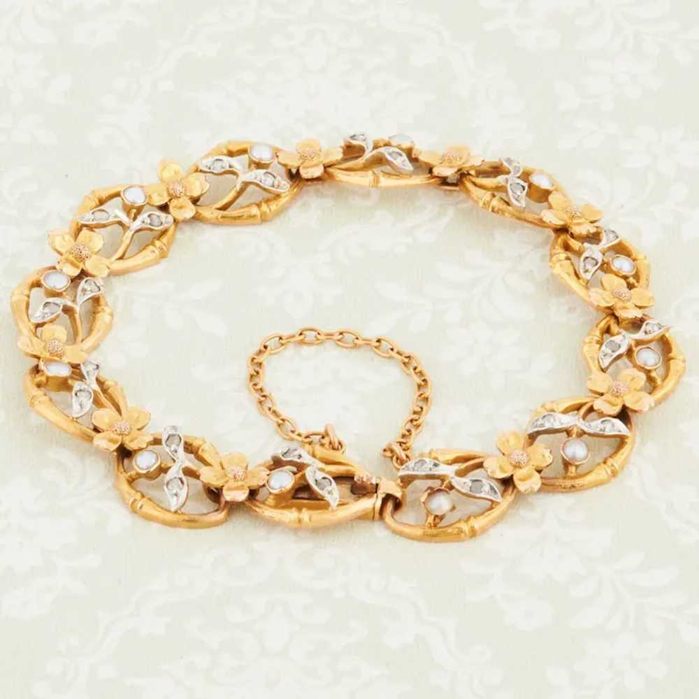 Antique Art Nouveau 18ct Gold Pearl & Diamond Mis… - image 4