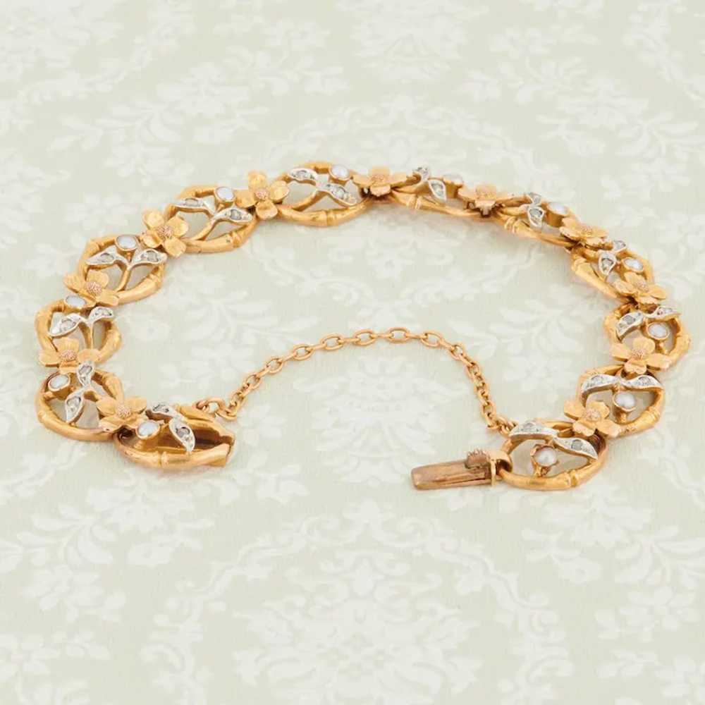 Antique Art Nouveau 18ct Gold Pearl & Diamond Mis… - image 5