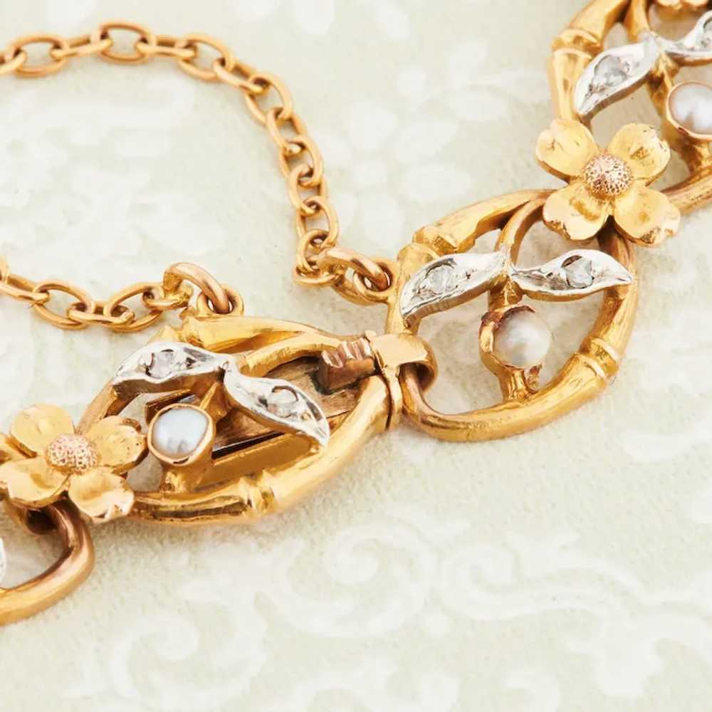 Antique Art Nouveau 18ct Gold Pearl & Diamond Mis… - image 7