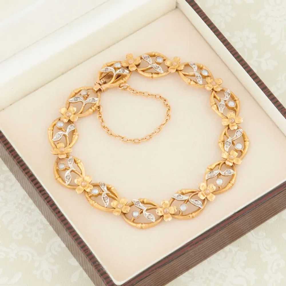 Antique Art Nouveau 18ct Gold Pearl & Diamond Mis… - image 8